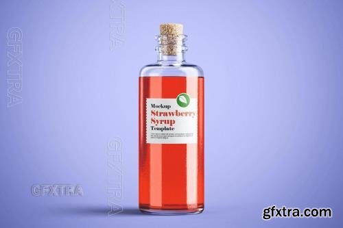 Glass Strawberry Syrup Bottle Mockup 7WFJBK5