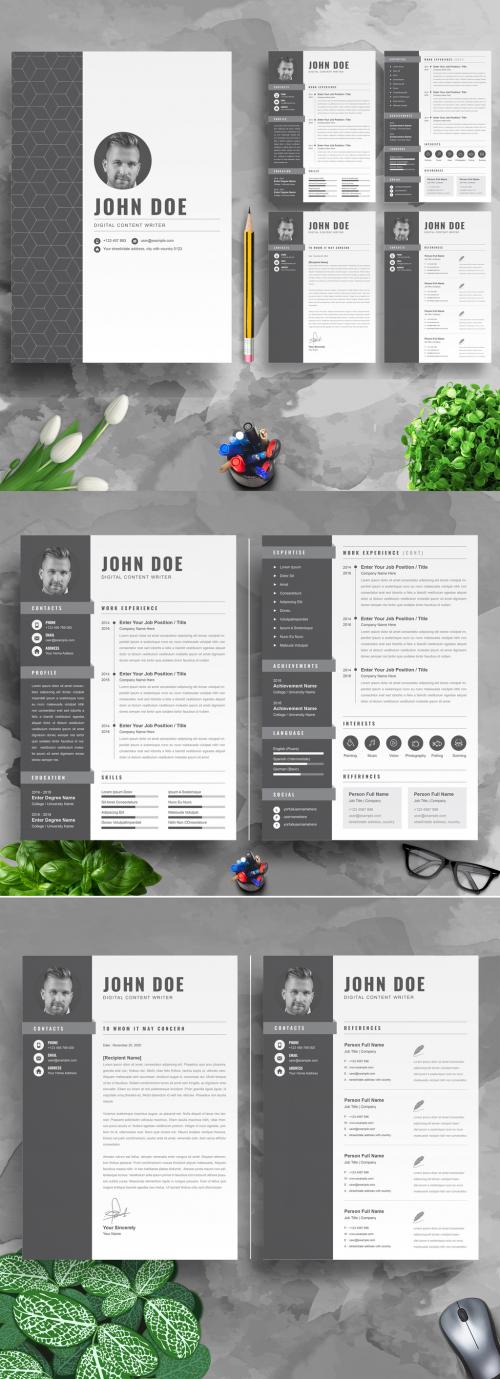 Black Sidebar and Photo Layout with Resume - 417659381