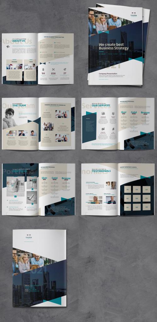 Business Company Profile Brochure with Blue and Beige Accents - 417660779