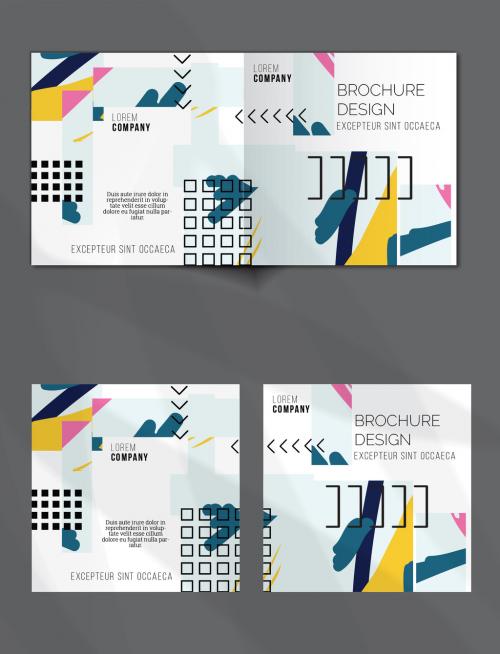 Brochure Cover Layout Set Geometric Shapes and Abstract Bright Rectangles on White - 417901267