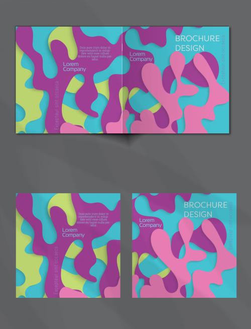Brochure Cover Layout with Paper Cut Wavy Overlapping Shapes - 417901306