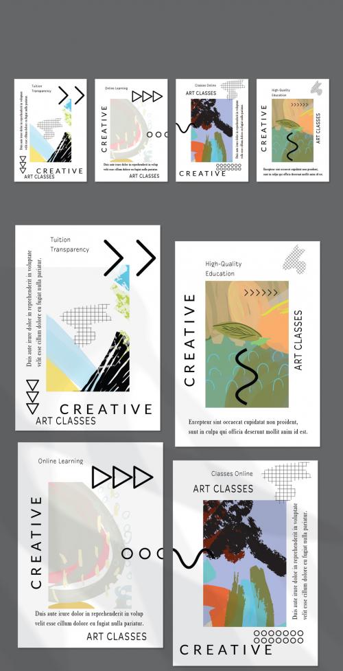 Flyer Layout with Black Geometric Shapes and Abstract Bright Rectangle on White - 417901339