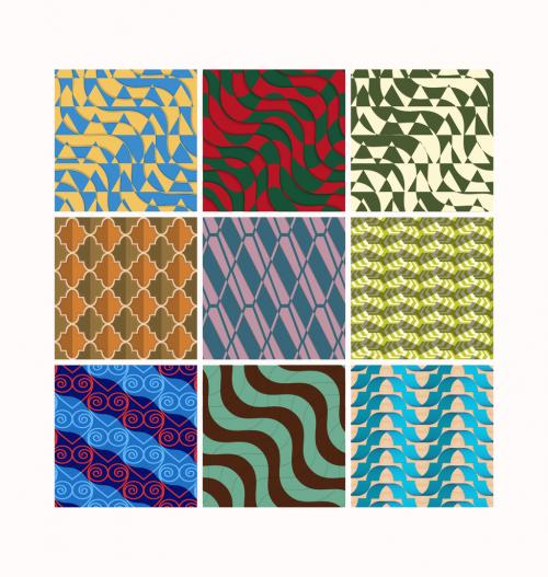 Seamless Pattern Set with Retro Colored Geometric Shapes and 3D Shadow Effect - 417902129