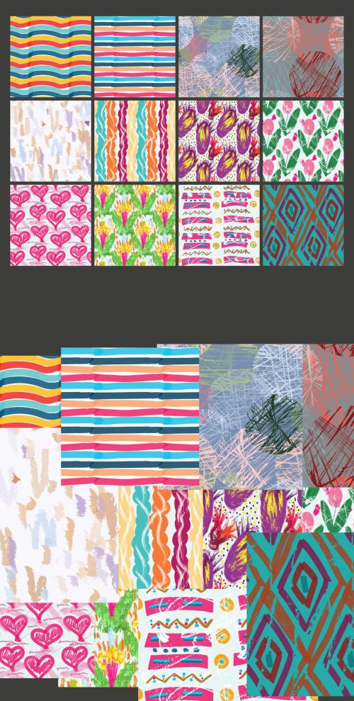 Seamless Pattern Set with Marker Brush Doodle and Strokes  - 417902999