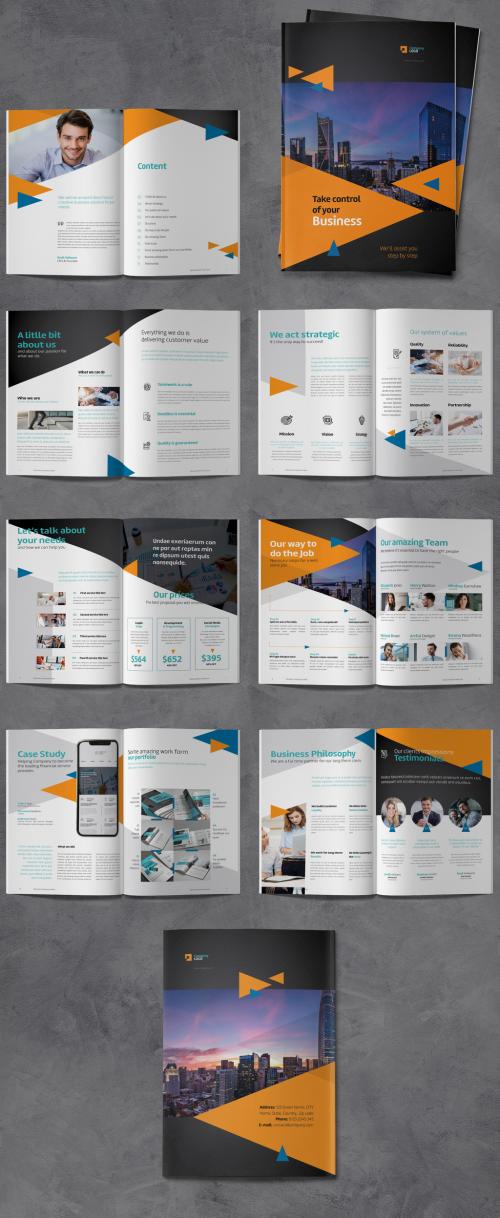Business Company Profile Brochure with Orange and Blue Accents - 417922309