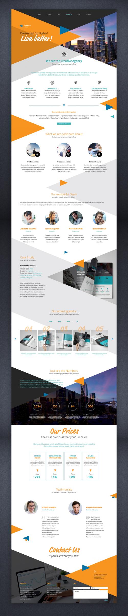 Website Layout with Orange and Blue Accents - 417922338