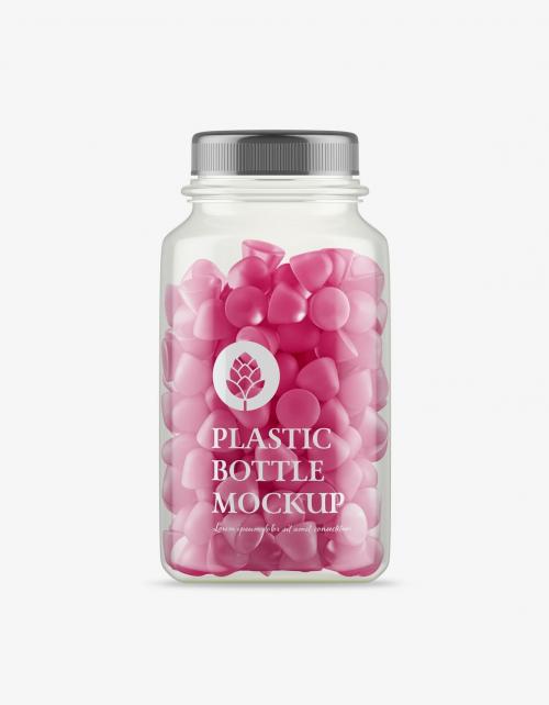 Plastic Jar with Gummies Mockup