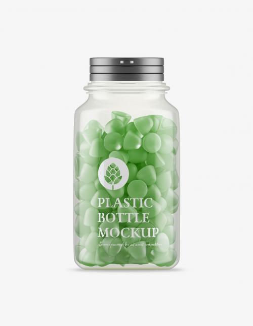 Plastic Jar with Gummies Mockup