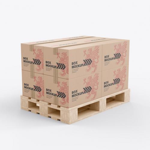 Pallet with Kraft Boxes Mockup