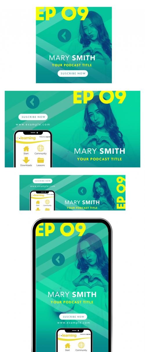 Minimal Green Style Podcast Banner Set - 419245034