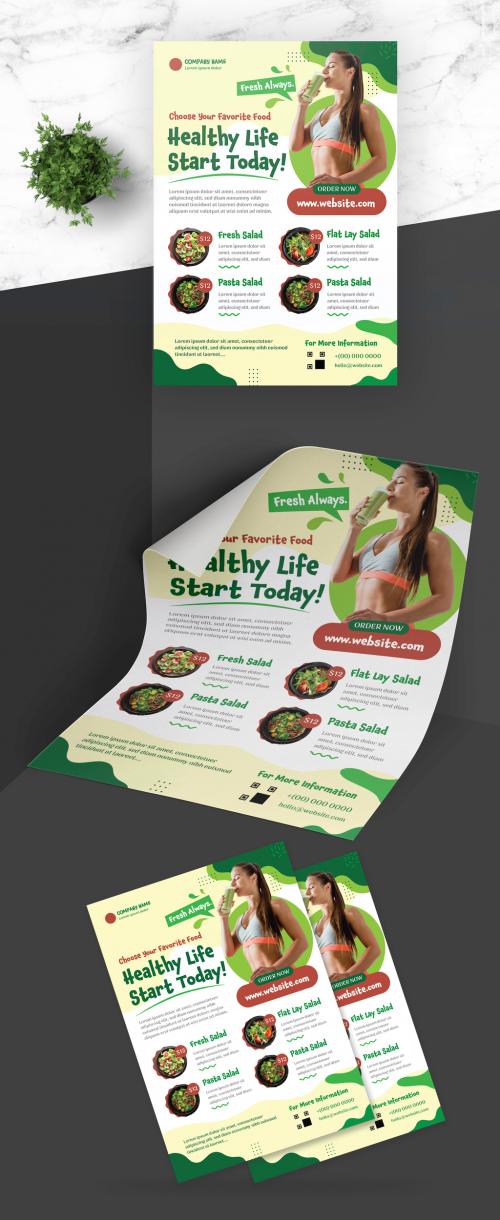 Healthy Food Flyer with Green Accent - 419468704