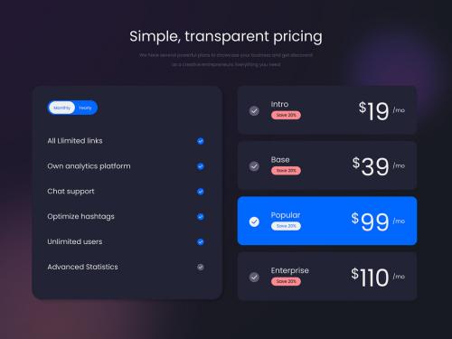 Dark Mode Pricing Table Element - 419471379