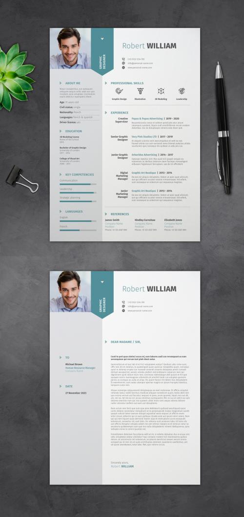 Resume and Cover Letter with Blue Accents - 419487286