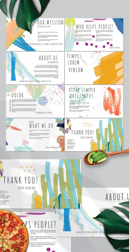 Presentation Deck Layout with Bright Abstract Strokes for Universal Fundraiser Event - 419491325