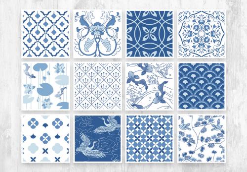 Blue Art Deco Chinoiserie Pattern  - 419709854