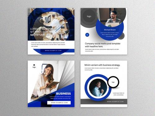 Elegant Business Social Posts with Blue Accent - 420563505