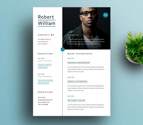 Modern Resume Layout with Teal Accent - 420564402