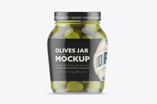 Glass Jar with Olives Mockup