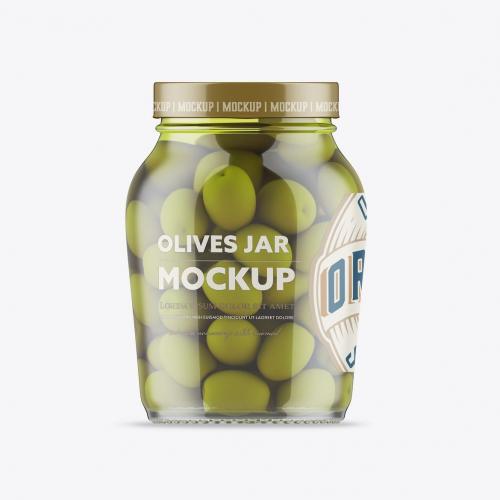 Glass Jar with Olives Mockup