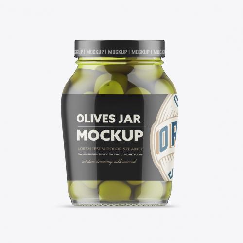 Glass Jar with Olives Mockup