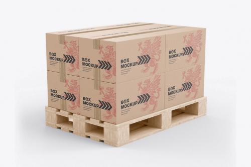 Pallet with Kraft Boxes Mockup