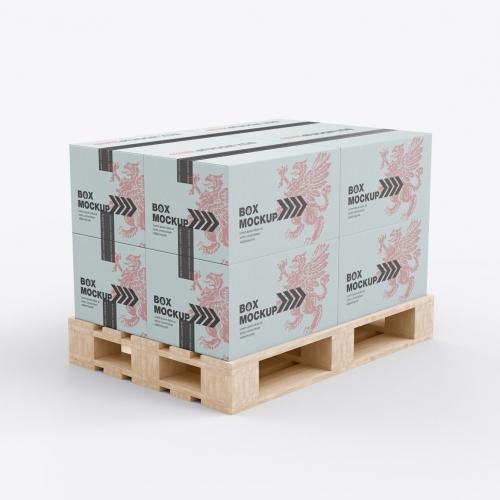 Pallet with Kraft Boxes Mockup