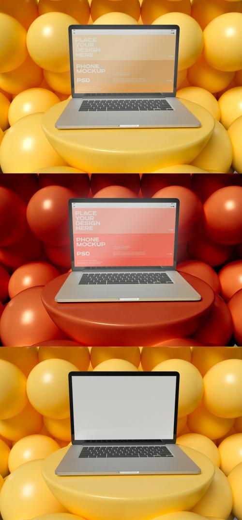 Laptop with Balls on Background Mockup - 421343046