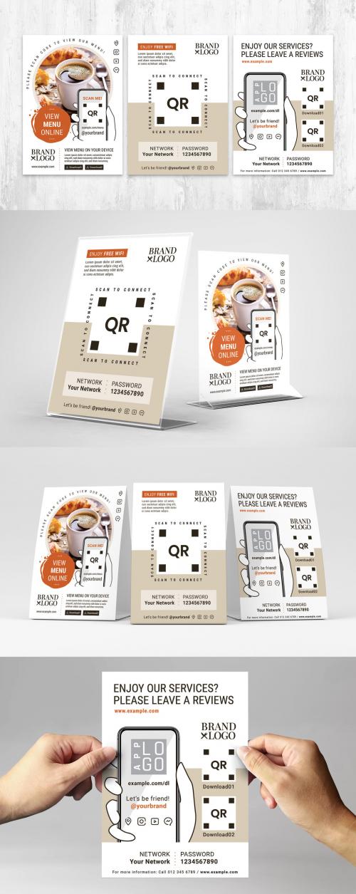 QR Code Flyer Templates for Menu Free Wi-Fi and Reviews - 421612823