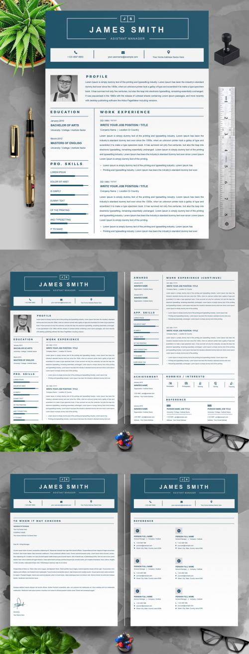 Creative Resume and Cover Letter Layout with Dark Header Design - 421626693