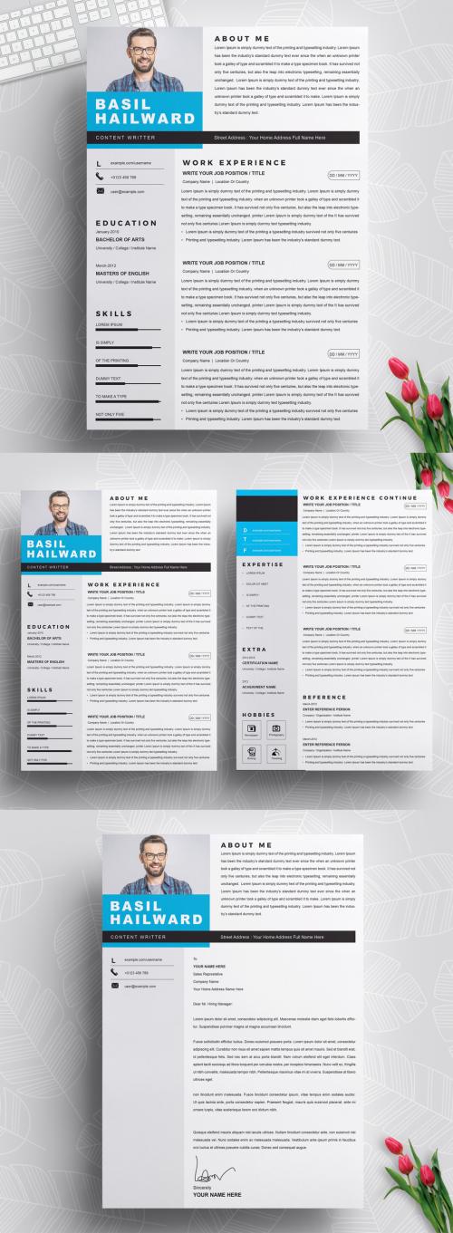 Resume and Cover Letter Layout Set with Blue Accents - 421626809