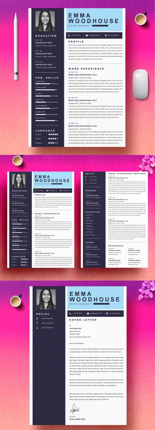 Resume and Cover Letter Layout with Blue Accents - 421626896