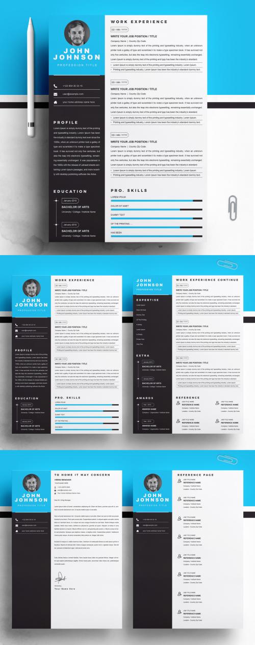 Resume Layout with Blue Sidebar and Accents - 421626995