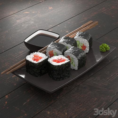 Sushi rolls with salmon and cucumber