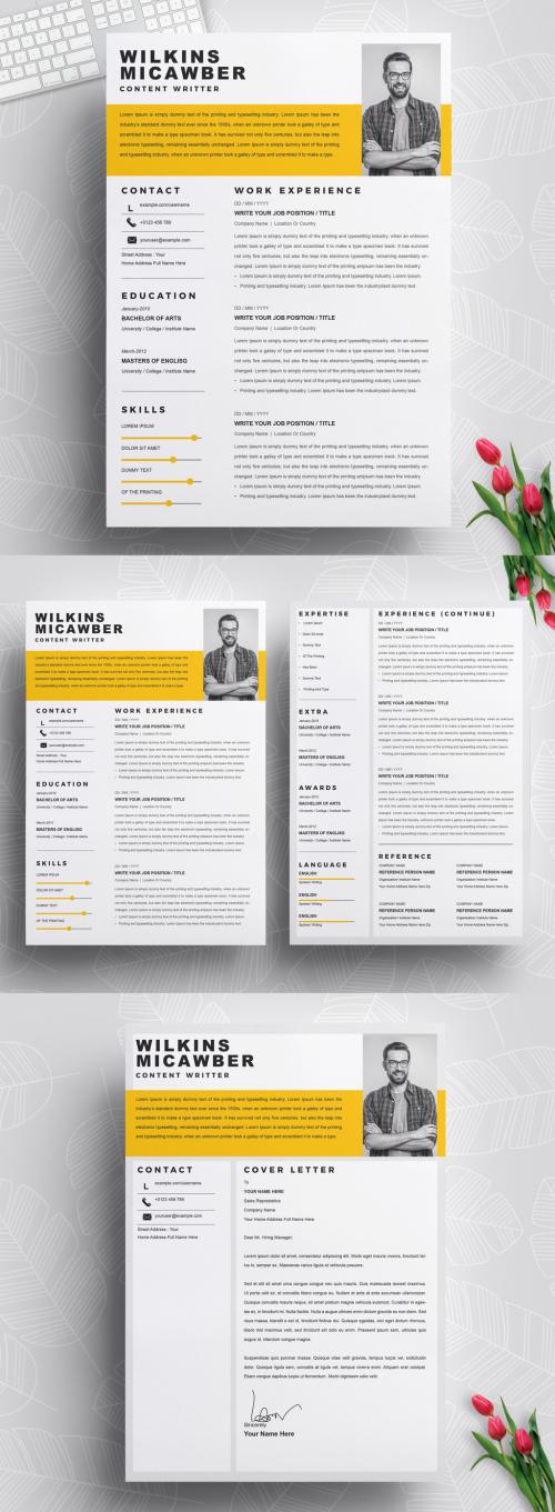 Resume Layout with Yellow Accents - 421627163