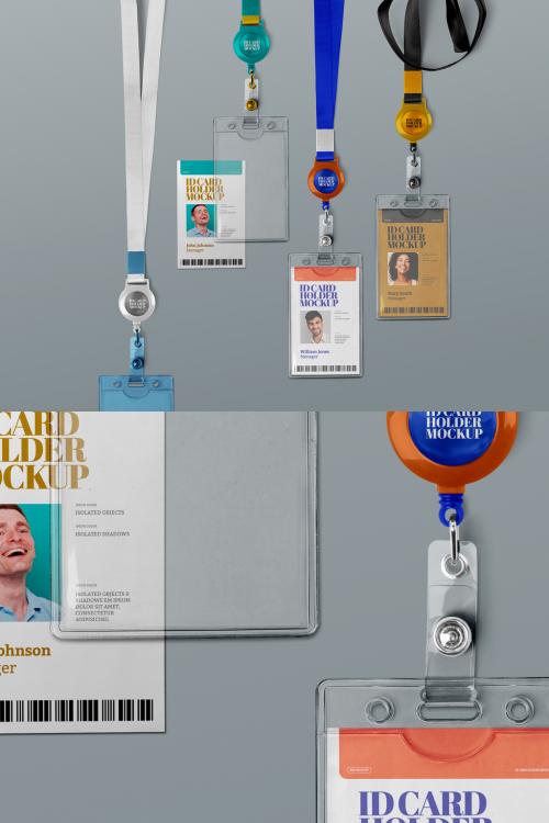 ID Card Holder Mockup - Vertical, Retractable Reel, Set - 422619785