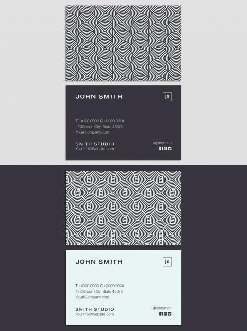 Retro Business Card Layout with Circular Pattern - 422835489