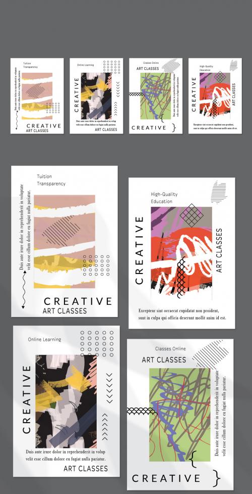 Flyer Layout with Black Geometric Shapes and Abstract Bright Rectangle on White - 422843592