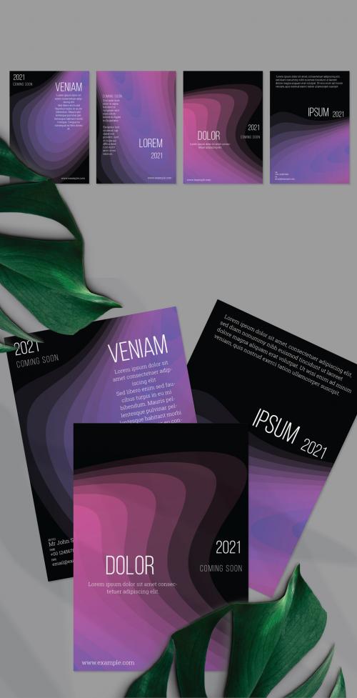 Flyer Layout with Gradient Blend Wavy Shapes on Black - 422844027