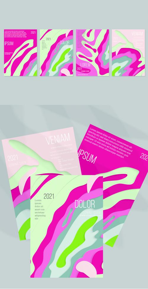 Flyer Layout with Paper Cut Craft Wavy Layered Texture - 422844077