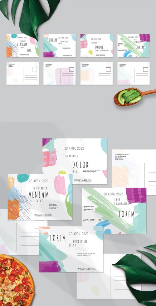 Postcard Layout with Bright Abstract Strokes for Universal Fundraiser Event - 422844118