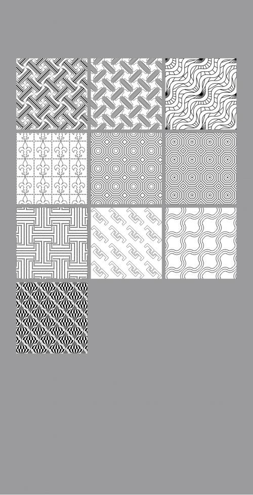 Seamless Pattern Collection with Simple Black and White Geometric Shapes - 422844241