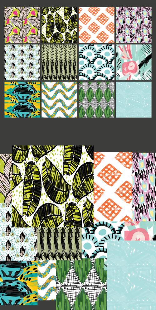 Seamless Pattern Set with Marker Brush Doodle and Strokes  - 422844481