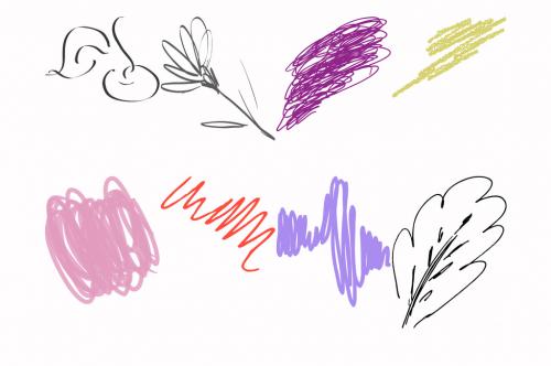 Set of Artistic Hand Drawn Fruits Flowers and Scribbles - 422845524