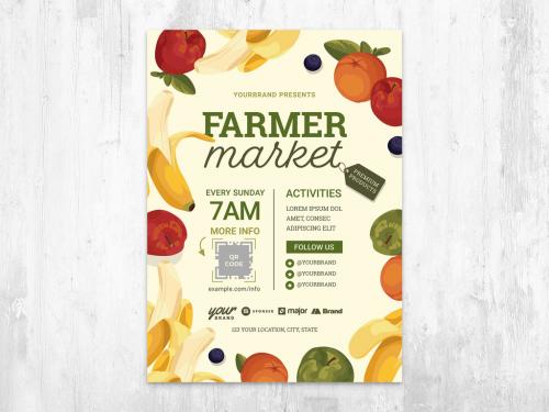 Farmers Market Poster with Fruits and Vegetable for Vegan Vegetarian Flyer - 423811953