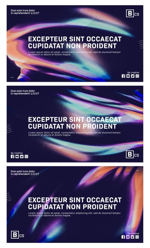 Set of Social Media Event Banners Design Layout with Abstract Iridescent Texture Background - 424024539