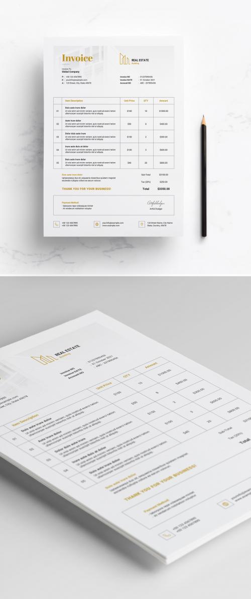 Invoice Layout with Golden Accents - 424037827