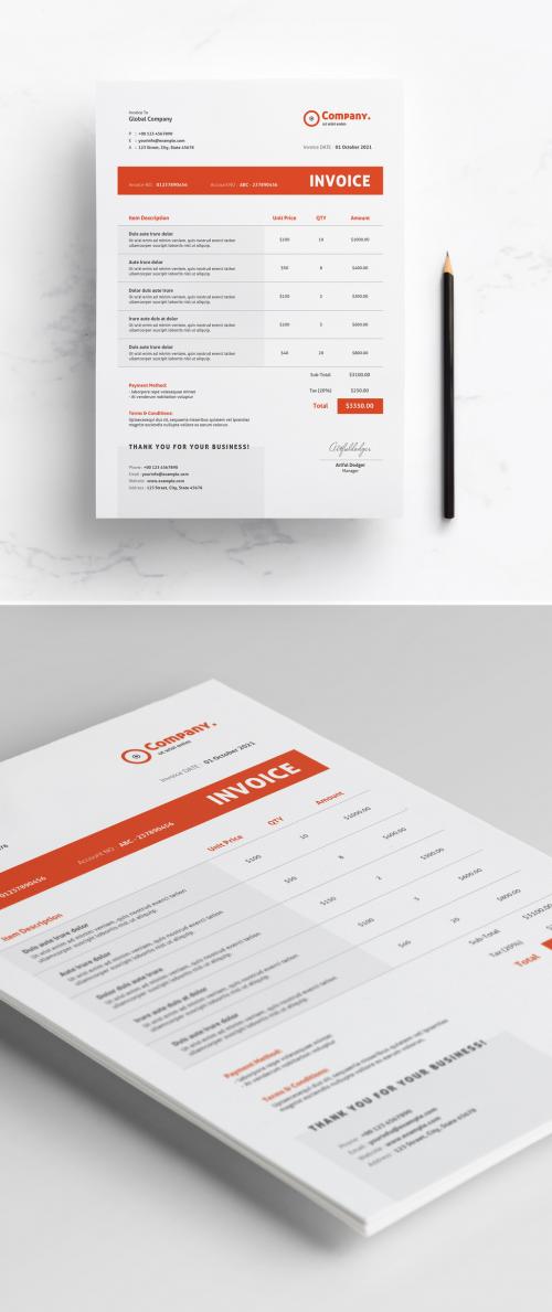 Invoice Layout with Red Accents - 424037859