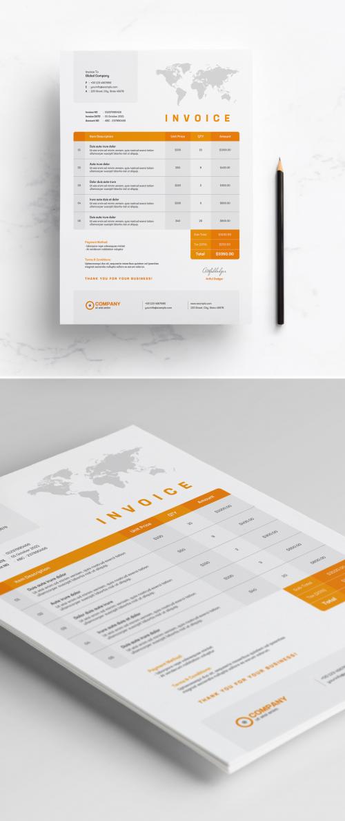 Invoice Layout with Orange Accents - 424038731