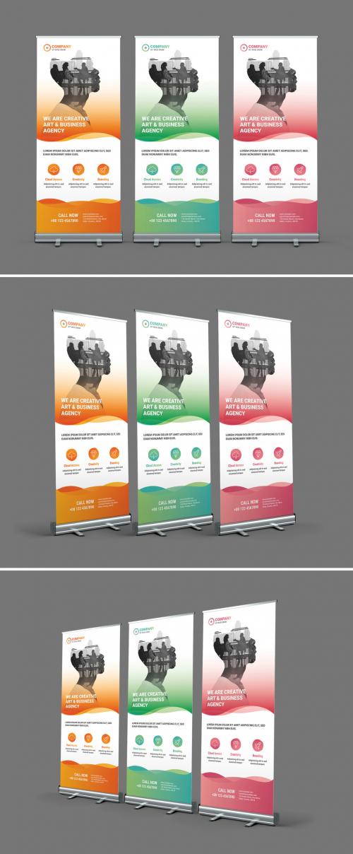 Rollup Banner Layout with Orange, Green and Pink Accents - 424038750