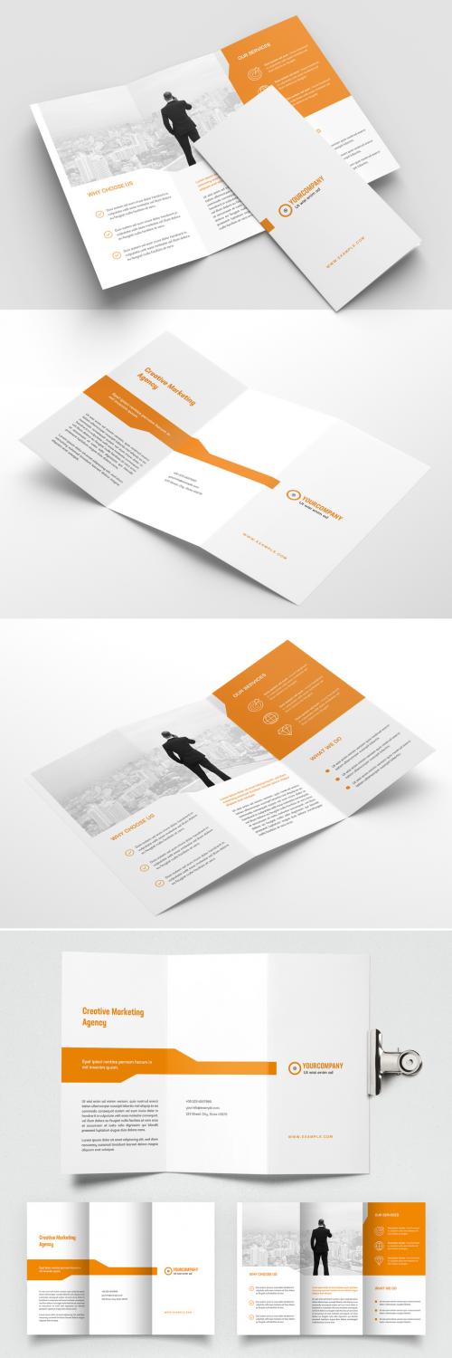 Tri-Fold Brochure Layout with Orange Accents - 424038815